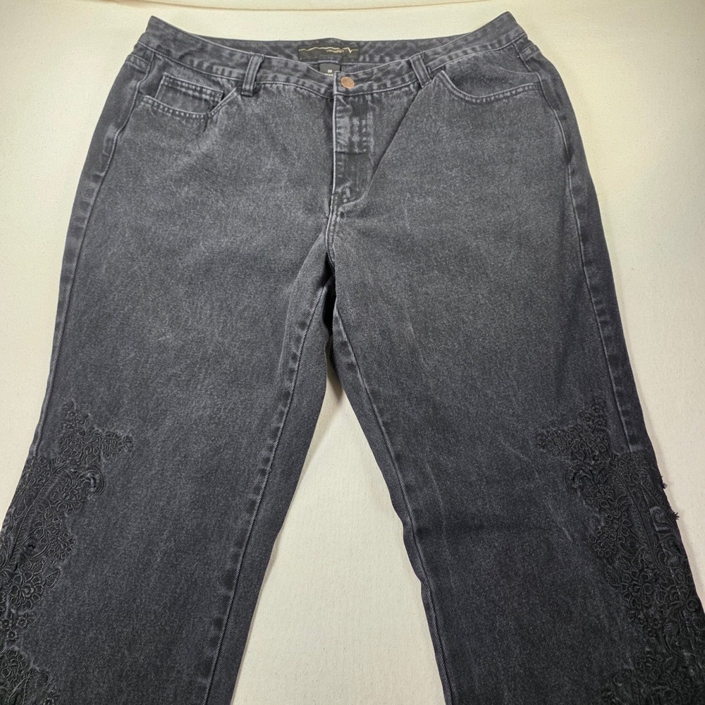 Venezia Womens Plus Size 20 Black Embroidered Eyelet Straight Leg Denim Jeans